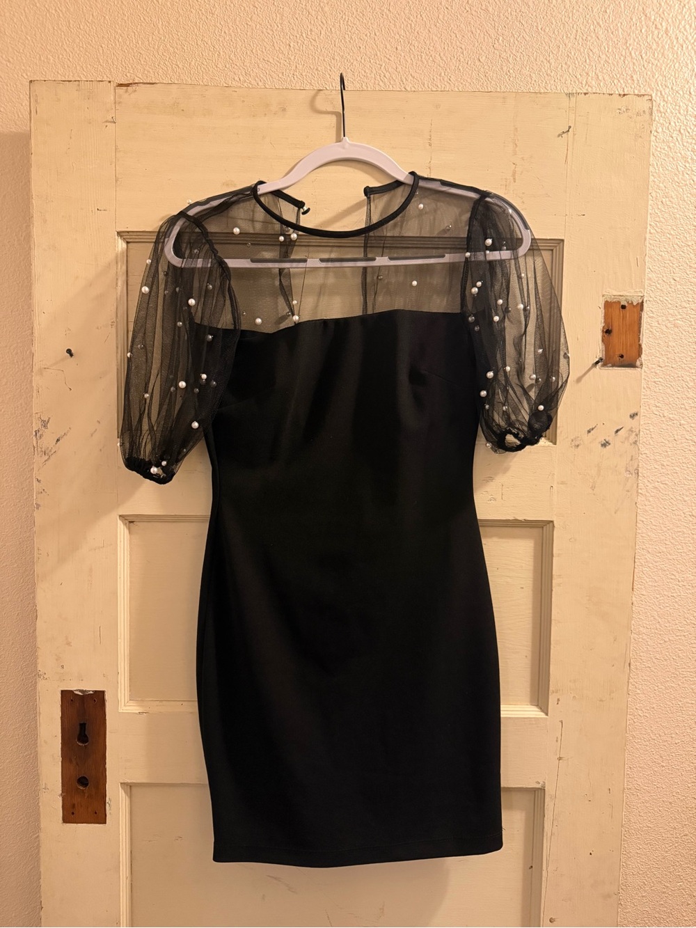 B. Darlin Black Pearl Embellished Sheer Sleeve Mini Dress Size 3/4